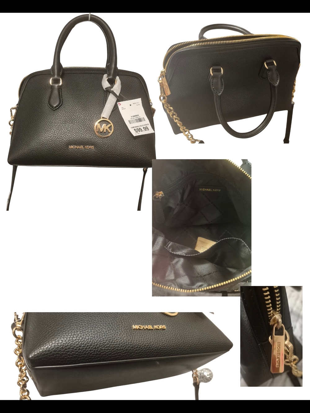 Michael Kors Black Pebbled Leather Dome Satchel with Gold Hardware
